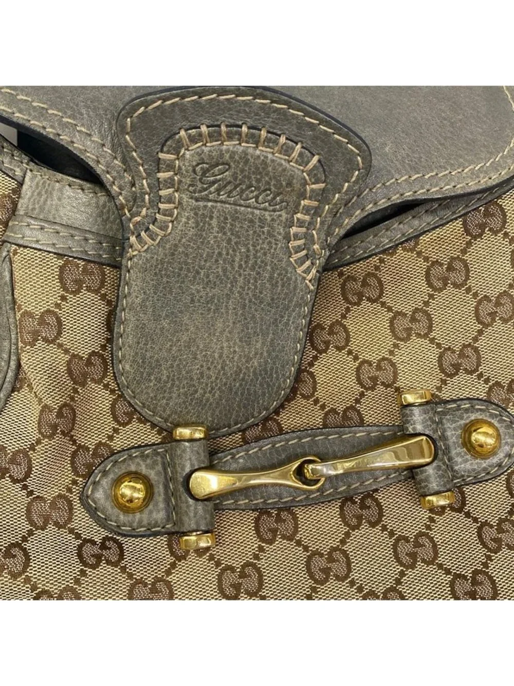 Gucci Shoulder Bag Horsebit New Pelham Light Brown Khaki Leather